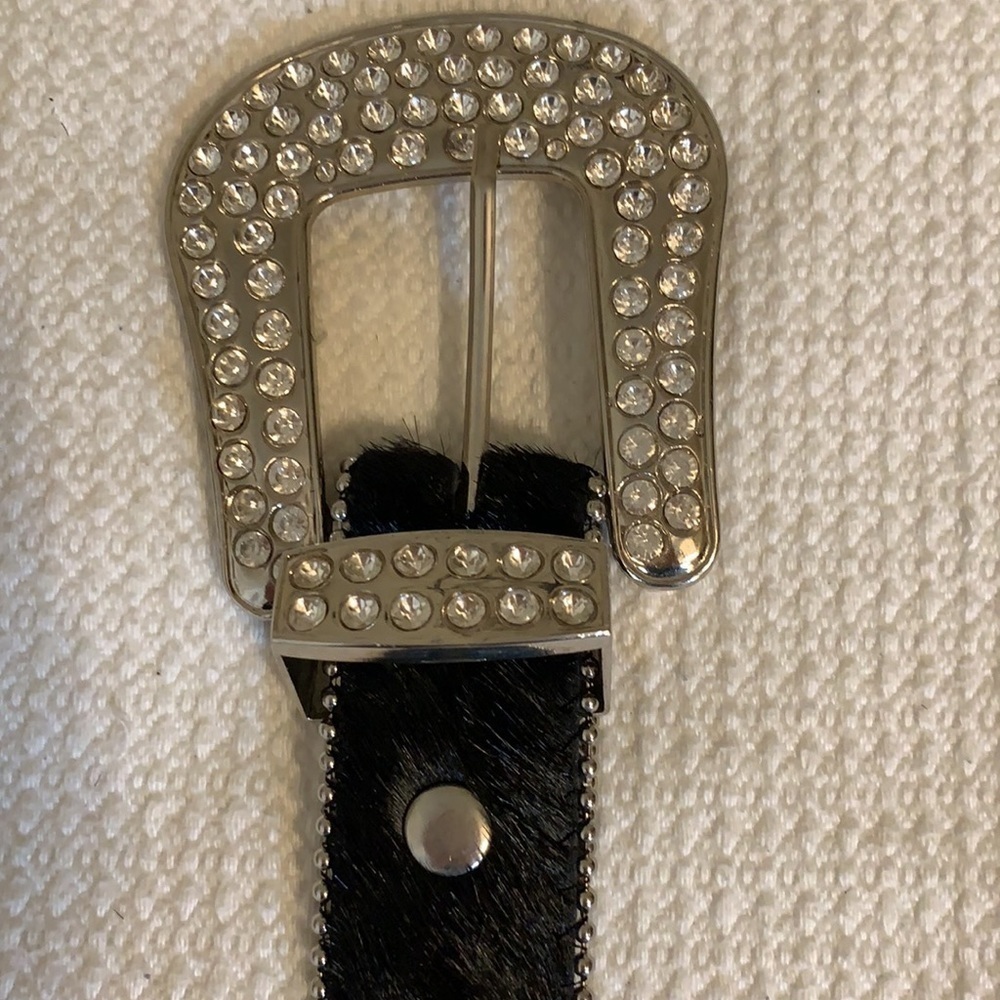 Studded Crystal Leather Cowhide Western Belt, L - Picture 8 of 8